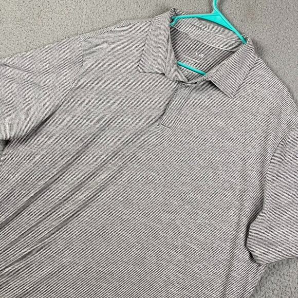01.Algo Flex Performance Polo Golf Shirt Men's 2XL Gray White Striped Causal - Picture 1 of 8